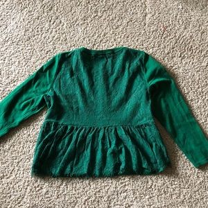Anthropologie, green cardigan with lace back NEW